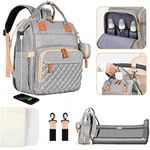 Leogreen 3 in 1 Diaper Bag Backpack with USB Charging Port, Pacifier Case, Stroller Straps, Thermal Pockets, Multi-Functional Large Waterproof Travel Baby Nappy Bags, Grey