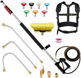 Telescoping Pressure Washer Wand 24 ft Power Washer Extension Wand Aluminum Pressure Washer Extension Wand 24 Feet with Brush Head, Gutter Cleaner, 7 Spray Nozzle Tips, 2 Hose Adapters, Support Belt