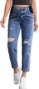 BEAUDRM Women's Maternity Casual High Waist Zipper Ripped Jeans Pants Trousers Mom Fit Denim Pants Medium Wash Small