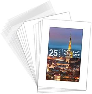 Golden State Art, Pack of 25, 5x7 White Picture Mat Full Set - Fit 4x6 Photo/Print - High Premier Acid Free Bevel Pre-Cut White Core Mattes - Includes 25 Backing Backer Board & Clear Bags