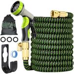 Expandable Garden Hose Set 100FT Upgraded Flexible Water Hose 3/4" Solid Brass Fittings with 10 Function Sprayer Nozzle Gardening Flexible Hose Pipe with Storage Bag Green