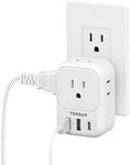 USB Wall Charger, Wall Plug Adapter Outlet Extender, TESSAN 3 Charger Block (1 USB C Port), Multi Charging Station for Cruise, Bathroom, Office, Dorm Essentials, White