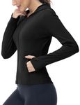 donhobo Women's Running Jackets Slim Fit Tops,Women's Activewear Gym Jacket Hoodie Tops,Long Sleeve Tops with Thumb Holes Black M