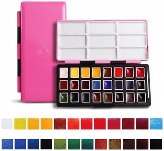 rubens Watercolor Paint Set, 24 Vivid Colors Transparent Watercolor, Artist Solid Watercolor Paint, Professional Travel Water Color, Portable Art Paint Supplier Pink Box for Beginner, Student, Adult