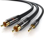 Primewire - 5m HQ 3.5mm Stereo Jack to 2 RCA Phono Y Audio Cable - RCA Connector for Surround Sound Dolby Digital DTS - 1x Jack 3.5mm AUX to 2x Cinch RCA - Metal Shell Casing