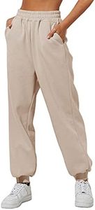 Yovela Womens High Waisted Baggy Sweatpants Comfy Cotton High Waist Jogger Pants Y2k Trendy Lounge Trousers with Pockets, Beige, Medium