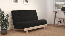 Kyoto Futons Double Standard Futon in Black - Light Wood Finish, 75x137x85cm, Thermally Bonded Wool/Cotton & Fibre Mix Padding