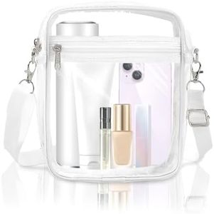 IEKEODI Clear Crossbody Purse Bag,Clear Bag Stadium Approved Inner Pocket for Concerts,Festivals, Sports Events, White
