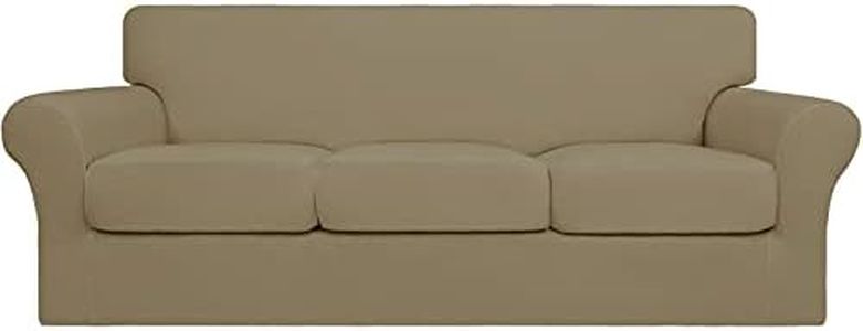 Easy-Going 4 Pieces Stretch Soft Couch Cover for Dogs - Washable Sofa Slipcover for 3 Separate Cushion Couch - Elastic Furniture Protector for Pets, Kids(Sofa, Dark Linen, Large)