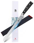 KYOKU 10" Serrated Bread Knife, Samurai Series Serrated Knife for Homemade Bread Pastries with Pakkawood Handle, Japanese High Carbon Steel Cake Knife, Full Tang Bread Cutting Knife with Sheath & Case