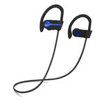 SENSO Bluetooth Wireless Headphones, Best Sports Earphones w/Mic IPX7 Waterproof HD Stereo Sweatproof Earbuds for Gym Running Workout 8 Hour Battery Noise Cancelling Headsets Cordless Heapdhone - Blue