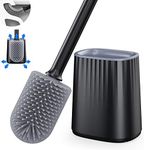 Toilet Brush, Silicone Toilet Brush with Holder Set, Dead Corner Deep Cleaning Loo Brush & Quick Drying Holder & Wall Mounted Flexible Long Handled Toilet Brushes for Bathroom