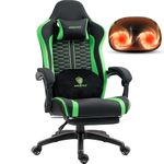 Dowinx Gaming Chair with Heated Massage Lumbar Support, Ergonomic Gaming Computer Chair with Pocket Spring Cushion and Footrest, Recliner High Back PC Chair for Adult, 330lbs, Green