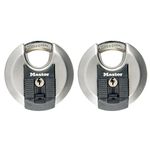 MASTER LOCK Pack of 2 High Security Disc Padlocks, Security level 8/10, Outdoor, Keyed, Stainless Steel, Weatherproof, Shrouded Shackle