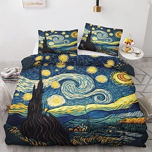 Funda Nordica Cama 135/150 Noche Estrellada Van Gogh - Ropa de Cama Microfibra Suave, Juego de Funda Nórdica Reversible, Funda Edredon 220x240 cm y 2 Fundas de Almohada 50x75 cm, con Cremallera