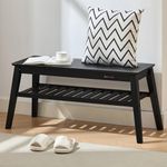 Nnewvante Bamboo Entryway Bench, 33.46" Dining Bench, 2 Tier Indoor Storage Bench for Living Room, Bedroom, Hallway, Outdoor Bench Holds up to 300lbs - Black