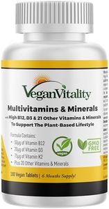 Vegan Multivitamins & Minerals for Women and Men with High Strength Vitamin B12, D3 & K2. 180 Multivitamin Tablets - 6 Months Supply. Vitamins for Vegans & Vegetarians