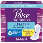 Poise Ultra Thin Incontinence Pads & Postpartum Incontinence Pads, 4 Drop Moderate Absorbency, Long Length, 144 Count (3 Packs of 48)