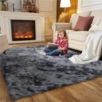 Calore Area Rugs for Living Room Bedroom Kids Room Nursery Soft Shaggy Comfy and Fluffy Rug Modern Carpet Anti-Skid Rugs Indoor Floor Mat Home Decor (Black Grey,5.3×6.5 feet)