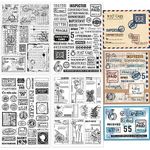 GLOBLELAND 4 Sheets Vintage Postage Postcard Clear Stamps for Card Making Text Background Silicone Clear Stamp Seals Transparent Stamps for DIY Scrapbooking Journals Decorative Photo Album