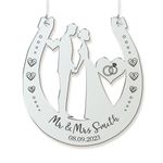 Personalised Wedding Horseshoes Horse Shoe Wedding Gift for Bride Mirrored Acrylic Horseshoe Mr & Mrs Wedding Bridal Good Luck Horseshoe Gift Engagement New Couple Gift(Silver Design 3)