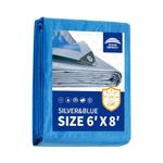 RAINDEWAY Tarps 6x8 Feet, 5.5 Mil - Multipurpose Waterproof Poly Tarp Cover with Metal Grommets and Reinforced Edges, Silver/Blue