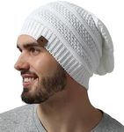 Tough Headwear Slouchy Beanie Hats for Women, Oversized Mens Beanie Hat, Knitted Beanie, Running Gear for Men,Womens Fall Hat White