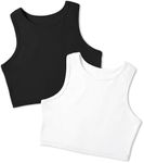 Auranso Girls Tank Tops 2 Pack Ribbed Knit Sleeveless Round Neck Basic Crop Tops for Kids Black and White 9-10 Years