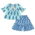 Superminis Baby Girls Floral Printed Cotton Kurti Sharara Set (5-6 Years, Sky Blue)