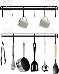 HOMEBROS Kitchen Utensil Rack Wall Mount, Black Adhesive Kitchen Utensil Hanger No Drilling Kitchen Utensil Holder Space Saving Kitchen Wall Hooks for Kitchen Bathroom Camper - 2 Packs