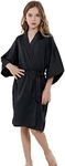 ALHAVONE Girl's Kid's Silky Satin Solid Color Short Kimono Robe for Wedding Birthday Party Spa (Black, 14)