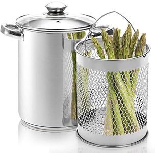 AVLA Asparagus Pot, 4 Quart Stainless Steel Steamer Cooker, Vegetable Asparagus Cooker with Removable Basket and Lid for Pasta, Spaghetti, Boiled Eggs, Shrimp, Oil Deep Fry Pan for French Fries