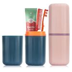 Muranana 2pcs Travel Toothbrush Case, Travel Toothbrush Cup Holder Toothpaste Storage Containers, Portable Toothbrush Case for Travel, School, Trip, Blackish-Green+Pink