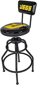 JEGS Hydraulic Shop Stool with Backrest - Adjustable Height (28" to 32.5") & 360 Degree Work Stool Swivel - Vinyl Padded Seat & Backrest Garage Stool - Heavy Duty Workshop Stool - Up to 300lb Capacity