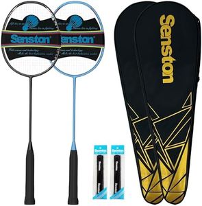 Senston N80 Badminton Rackets Set - Full Carbon-Fiber 5U Lightweight Racquets with Anti-Slip Grips & 2 Carry Bags, Outdoor/Backyard Sports for Adults, Teens, Family Games