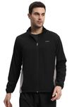 FITINC Polyester Contrast Panel Sports Track Standard Length Jacket For Men - Black (Large)