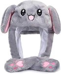 Topwon Cute Plush Bunny Hat Rabbit Cap Ears Popping Up When Pressing The Paws Grey Kids' Costume Hats - Great Gift (Grey Bunny Hat)