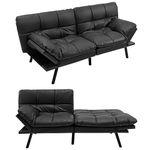 RELAX4LIFE 2-3 Seater Futon Sofa Bed, Convertible Memory Foam Sleeper Couch with Adjustable Backrest & Armrests, Click Clack Sofa bed for Living Room Bedroom Office (PU Leather, Black)