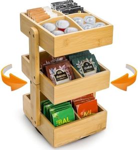 Yopay 3-Tier 360° Rotating Bamboo Tea Bag Organizer Stand | Countertop Spinning Caddy for Kitchen, Bar, Pantry, 168 Teabags Easy Assemble Space-Saving Holder