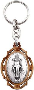 RosaryMart Miraculous Medal Olive Wood Keychain, Chatholic Relgious Key Holder