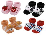 SHOP FRENZY kids unisex 3d face anti skid cotton booties for baby boy and girl (0-6 months) (Combo for 4)