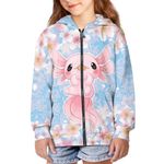 Ystardream Cute Zip Up Hoodies for Teen Girls Graphic Fall Clothes Sweatshirts 6-16 Y, Blue Cherry Blossom Axolotl, Medium