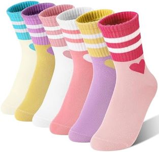 SAVALOS Kids Girls Socks Athletic Basketball Sport Youth Crew Cotton Gift Socks 6 Pairs Stocking Stuffers(Heart,5-8 Years)