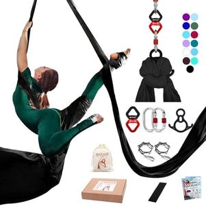 IONTACH Aerial Silks Yoga Swing Set Equipment - 11 Yards Aerial Yoga Hammock kit, Low-stretch fabrics for Beginner Dance, Full Accessories (Black)