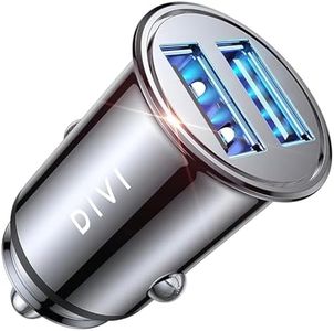DIVI Chargeur de Voiture, Ultra Compact 2 Ports USB 5V / 4.8A en Alliage d'Aluminium Chargeur Allume Cigare, Charge Rapide pour iPhone XR/XS Max/ 8 Plus, Galaxy S8 / S7 / Edge, Huawei (Noir)