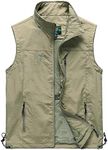 Sukany Men's Casual Utility Fishing Vest Lightweight Outdoor Work Safari Travel Photo Multi Pockets Waistcoats Khaki XL