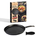 Tortillada – 26cm Pre Seasoned Cast Iron Griddle/Pan + Hot Handle Holder + Recipes E-Book 50 Tortilla Recipes