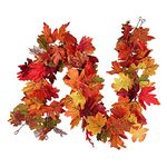 RECUTMS 2Pack Artificial Leaf Garland Hanging Fall Maple Leaf Garland Fake Autumn Leaves for Indoor Home Halloween Christmas Party Wall Fireplace Decor(Mixed Color)