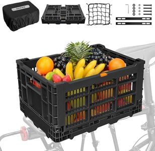 RAYMACE Bike Basket Rear, Foldable Bicycle Basket, Large Capacity Bike Baskets with Rainproof Cover & Cargo Net for Grocery,Outings,Dogs E-Bike Accessories (Black)