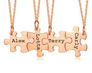 Personalized Stainless Steel Puzzle Pieces BFF Necklace Set for 4 Christmas Graduation Gift for BFF,Friendship Jewelry Gift,Custom Name Puzzle Necklaces Bestie Sister Soulmate,Rose Gold